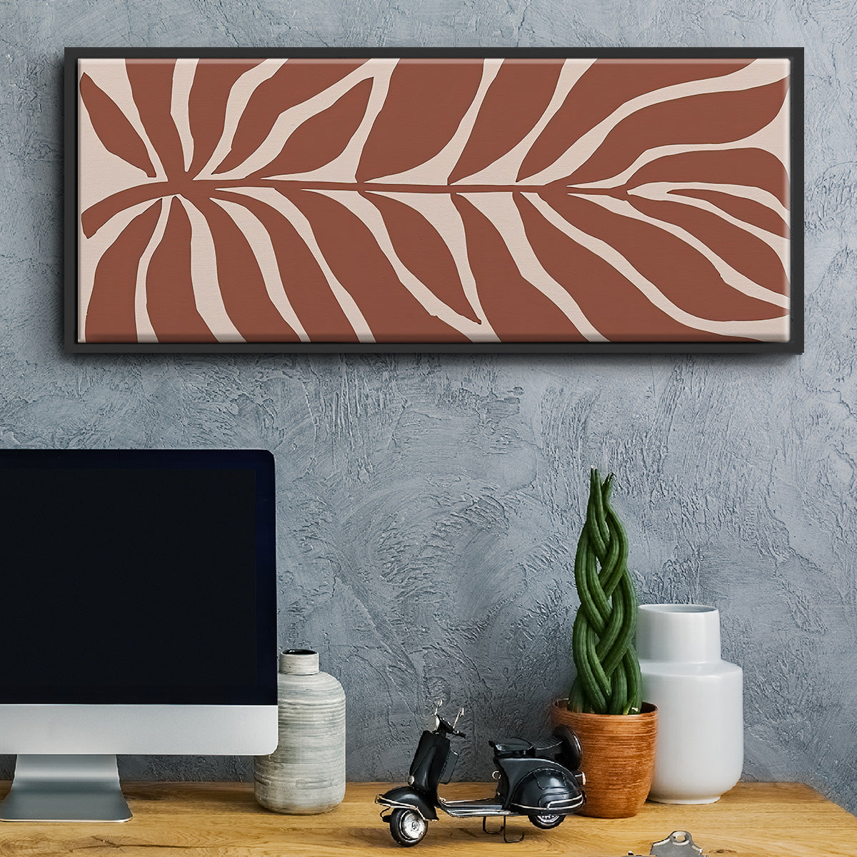 Terra Cotta Block Palms I - Floater Framed Canvas Print