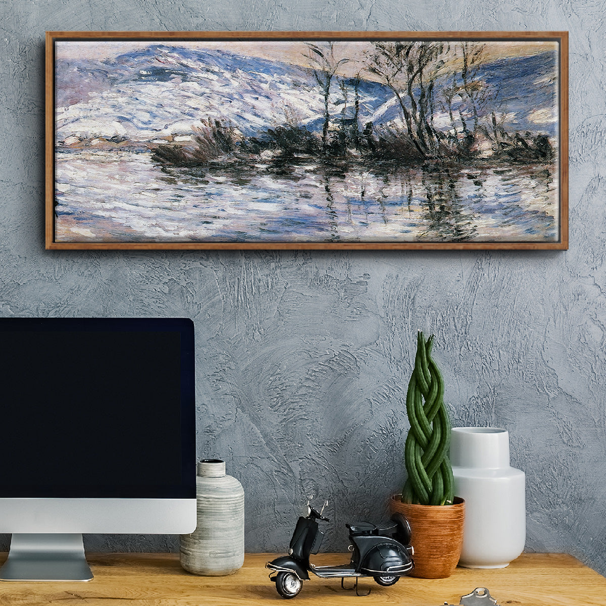 The Seine at Port Villez, Snow Effect, 1885 - Floater Framed Canvas Print