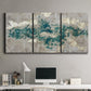 Three-panel canvas wall art featuring layered mineral abstract textures, displayed above a desk in a home office.