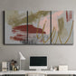 Three-panel canvas wall art featuring minimalist abstract line textures, displayed above a desk in a home office.