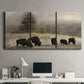 Three-panel canvas wall art featuring cattle grazing along ridge line, displayed above a desk in a home office.