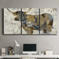 Three-panel canvas wall art featuring farm animal portrait in rustic setting, displayed above a desk in a home office.