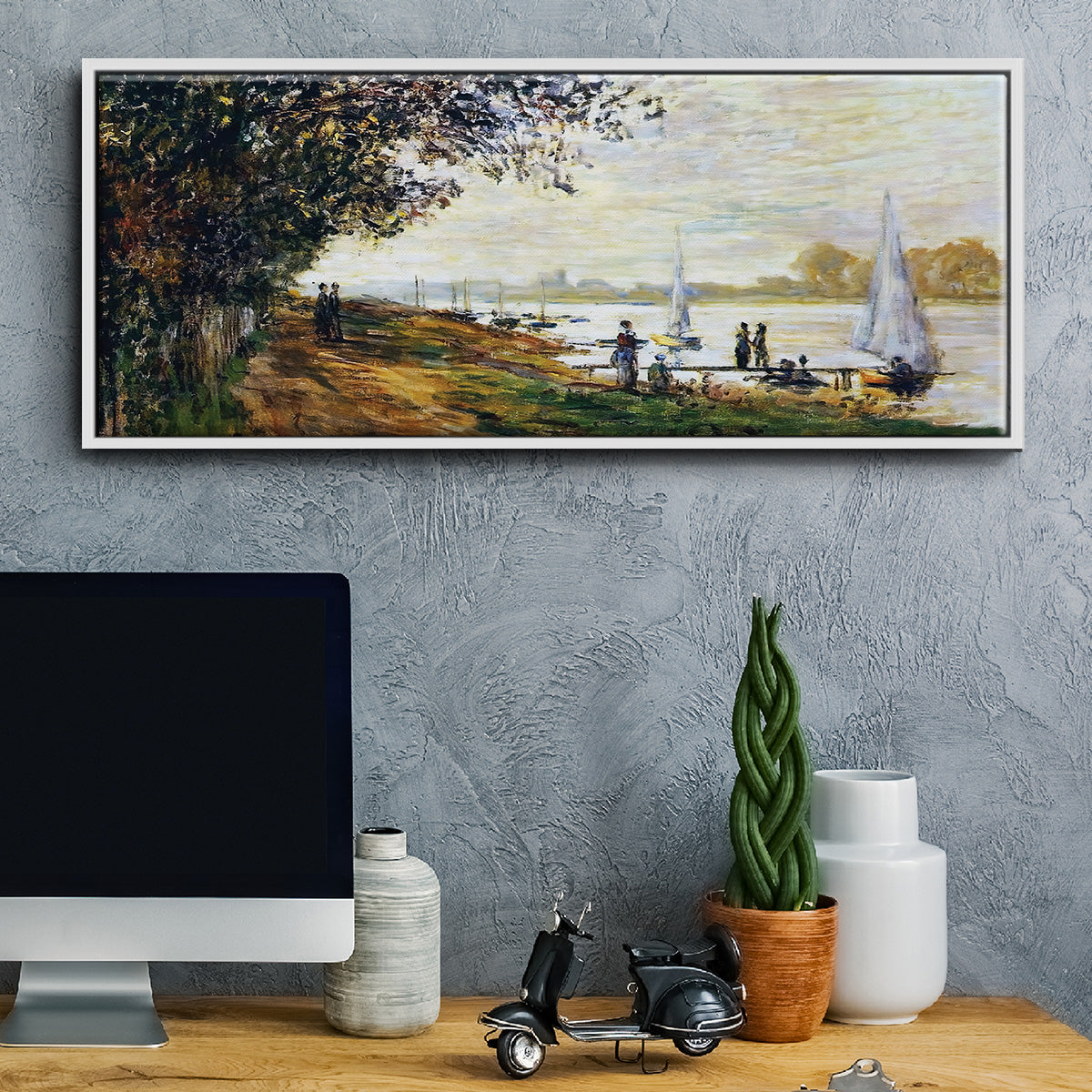 The Riverbank at Le Petit - Floater Framed Canvas Print
