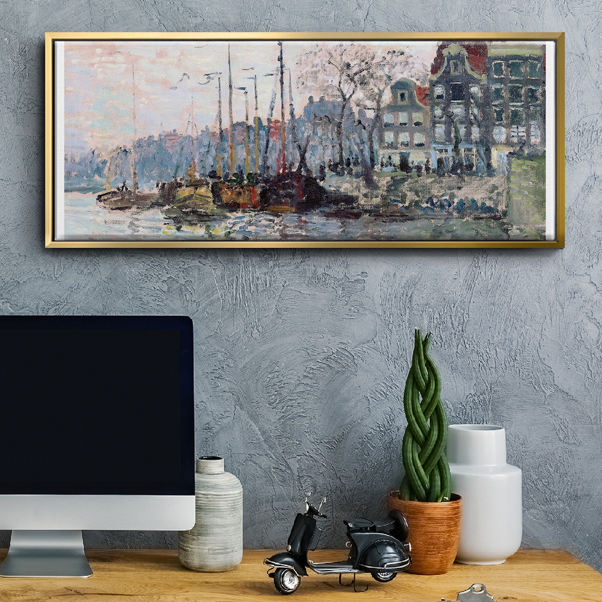 View of the Kromme Waal in Amsterdam - Floater Framed Canvas Print