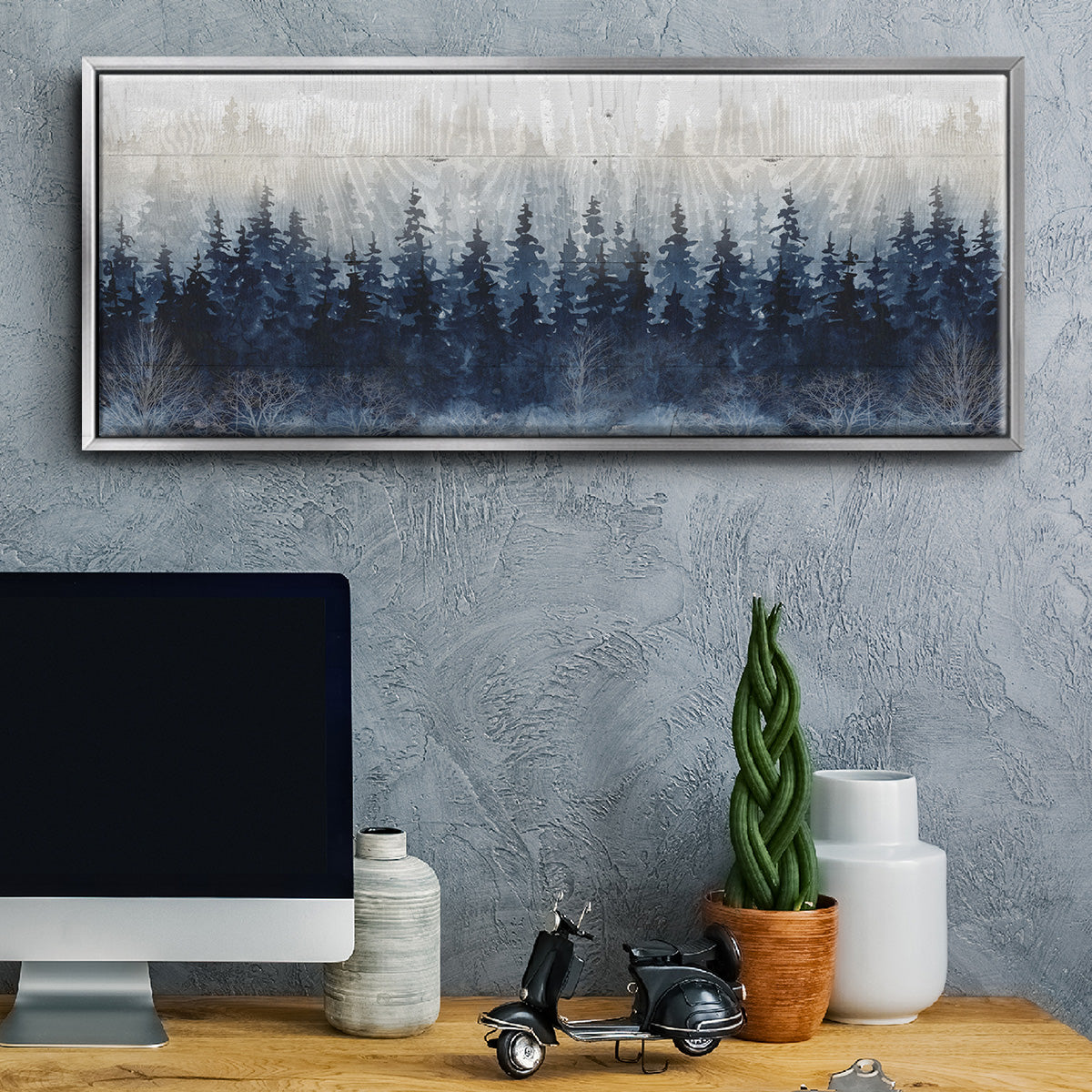 Misty Indigo Forest - Floater Framed Canvas Print