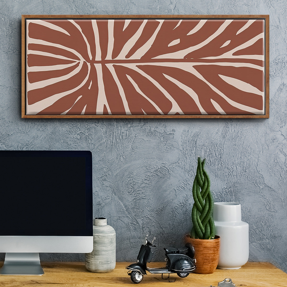 Terra Cotta Block Palms III - Floater Framed Canvas Print