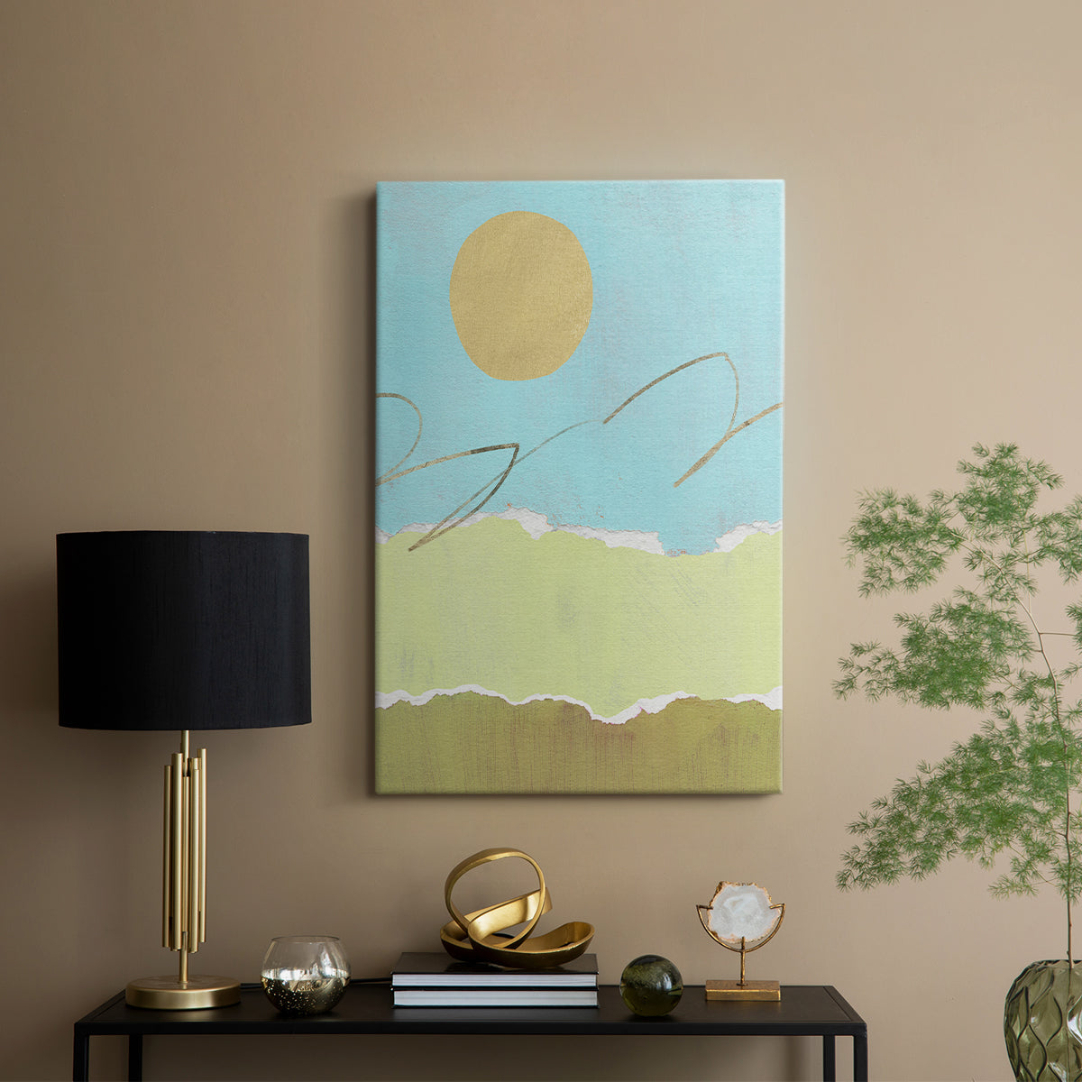 Green and Gold Pieced Landscape I - Canvas Art Print
