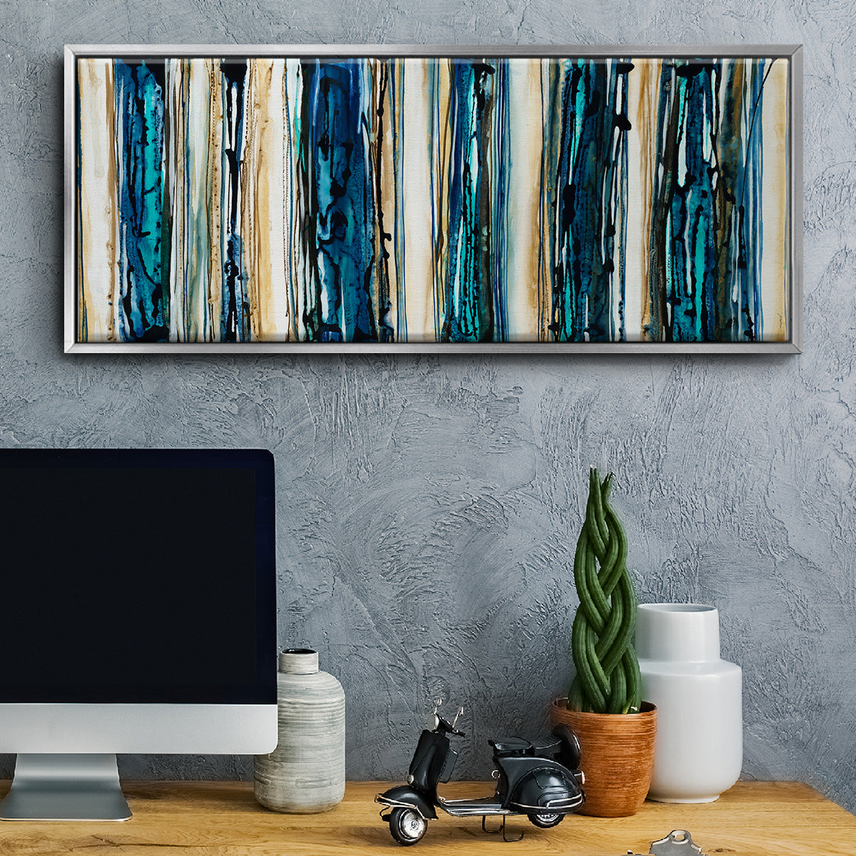 Blue Streaks - Floater Framed Canvas Print