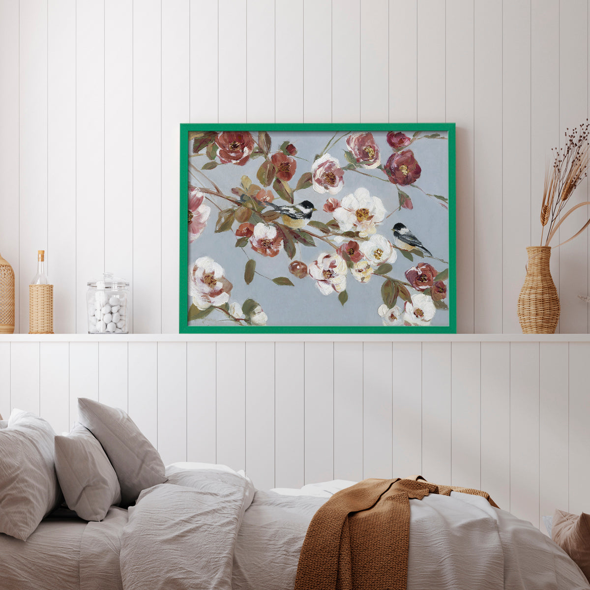 44432,artwork,flowers,songbirds,blooming,pastel colors,nature,painting,tranquility,floral,decor,home,birds,soft tones,wall art,still life,elegance,design,garden,wildlife,peace,beauty,colorful,composition,branches,brushwork,canvas,contemporary,aesthetic,visual,spring,serene,charm,details,flora,fauna,modern,interior design,color palette,harmony,inspiration,Re-stickable,Plants & Flowers