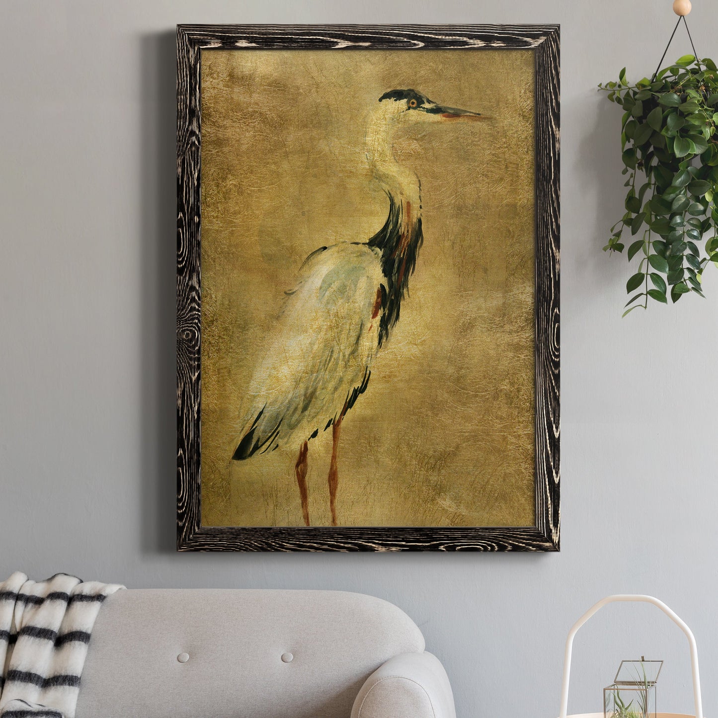 Gold Crane at Dusk I - Premium Canvas Framed in Barnwood - Ready to Hang