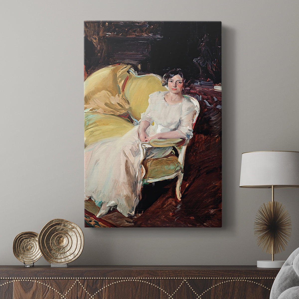 Canvas art print featuring a calm composition with soft fabric and gentle shading displayed in a modern interior space.