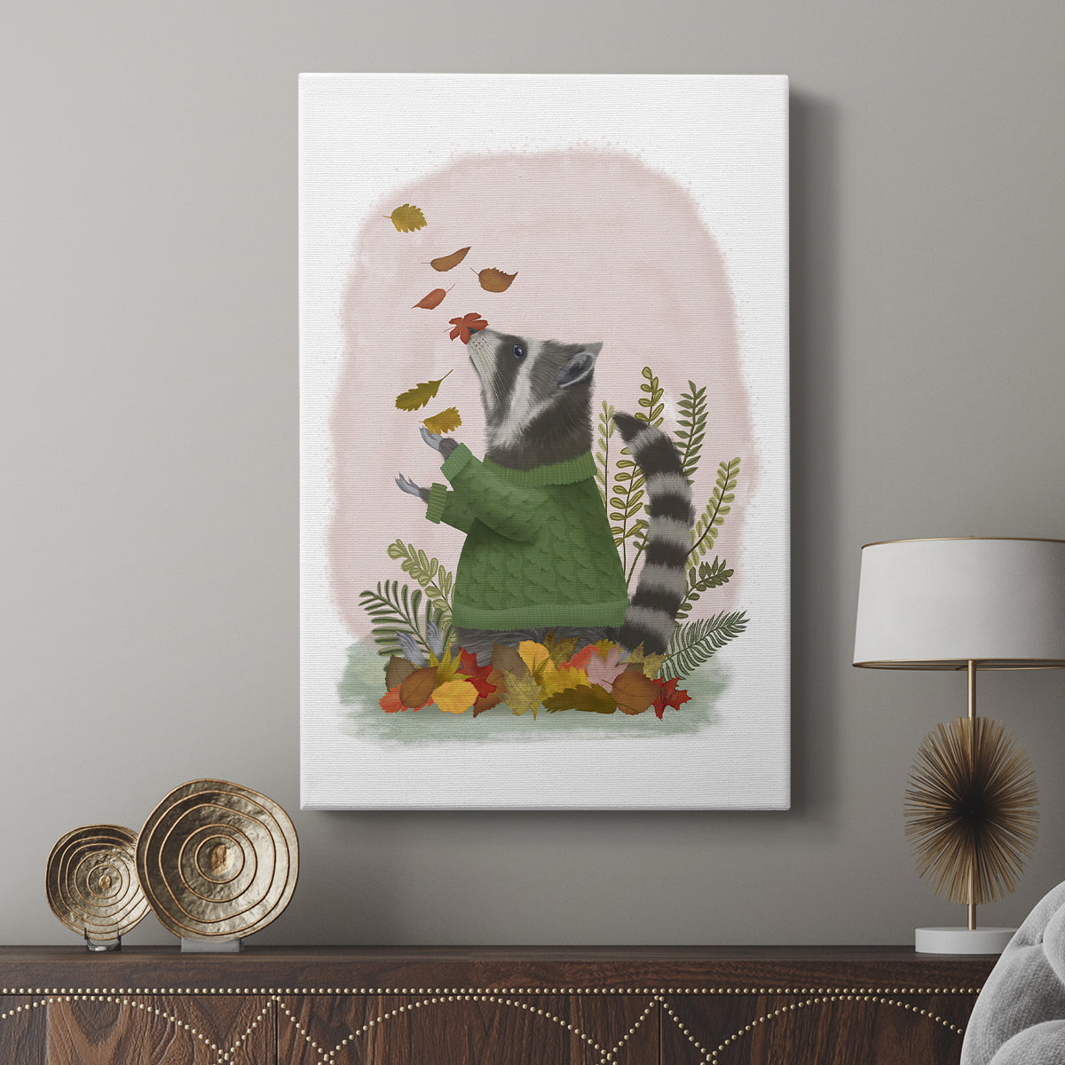 Raccoon Catching Leaves - Canvas Art Print