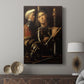 Canvas art print featuring a classical scene with detailed clothing and subtle lighting displayed in a modern interior space.