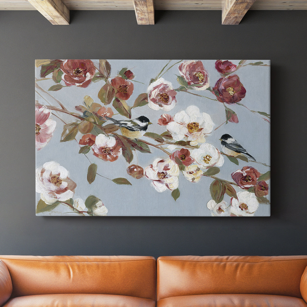 Chickadees and Blossoms II - Canvas Art Print