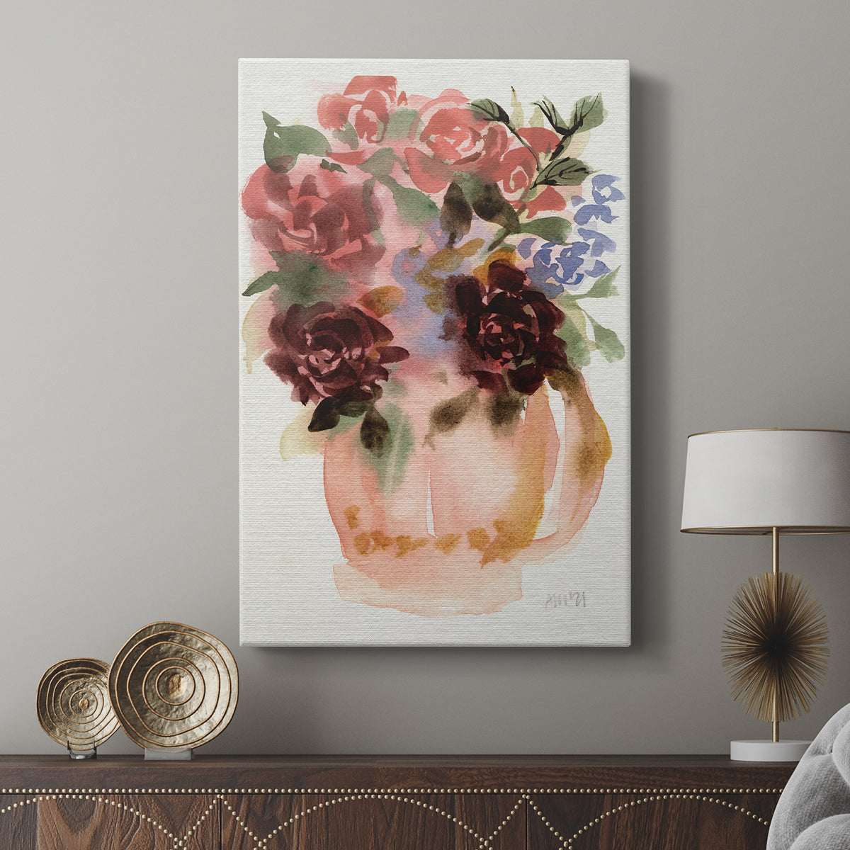 Mauve Bouquet in Teapot I - Canvas Art Print