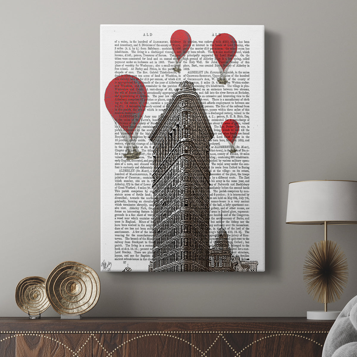 Flat Iron Building and Red Hot Air Balloons - Canvas Art Print
