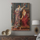 Canvas art print featuring a dramatic encounter between two women in vivid color displayed in a modern interior space.