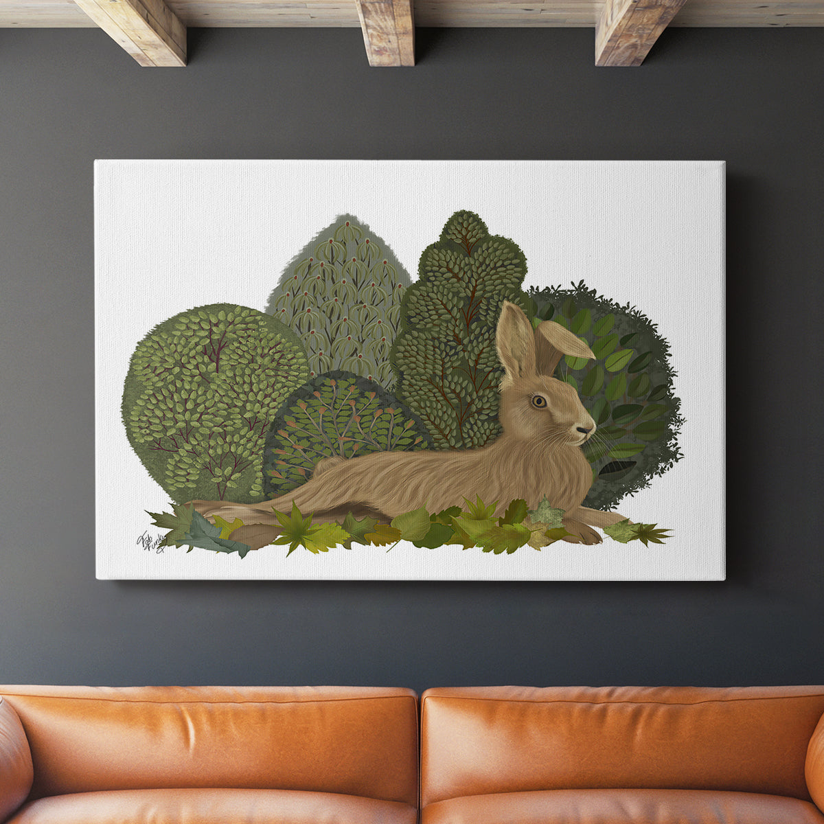 Hare Reclining in Leaves - Canvas Art Print