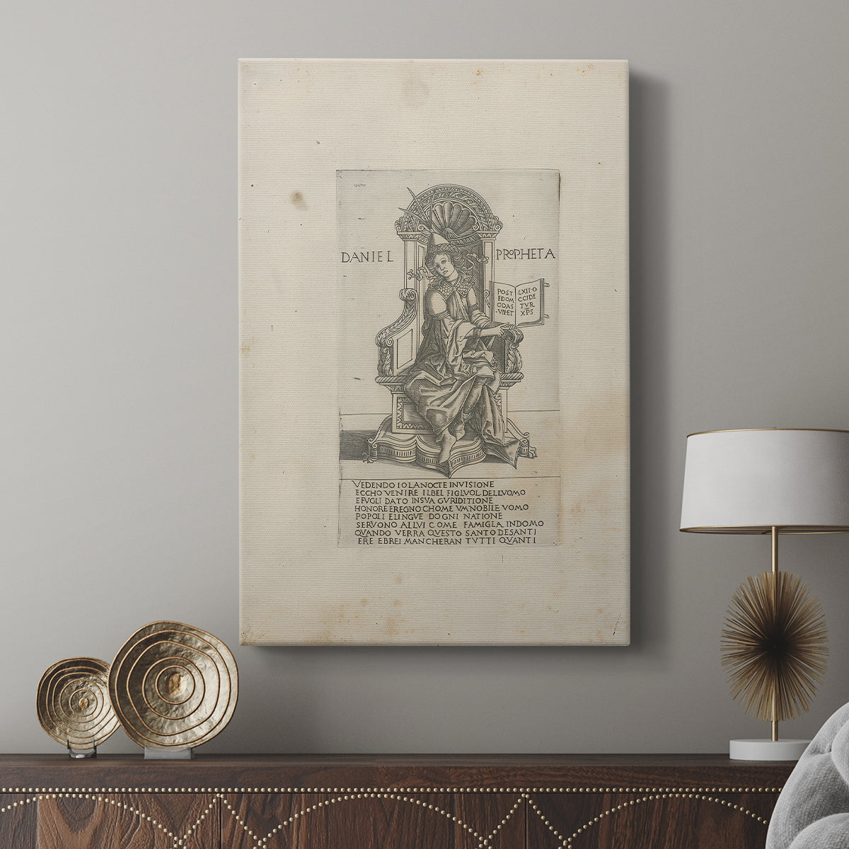 Canvas art print featuring a structured illustration with subtle texture and minimal depth displayed in a modern interior space.