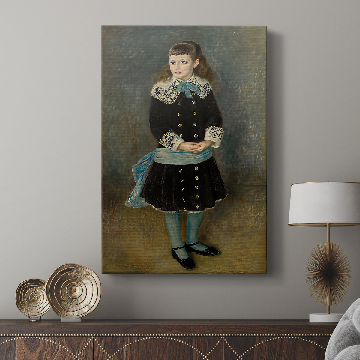 Canvas art print featuring a refined figure study with smooth brushwork and light tones displayed in a modern interior space.