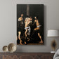 Canvas art print featuring a religious scene with muscular forms and dark background displayed in a modern interior space.
