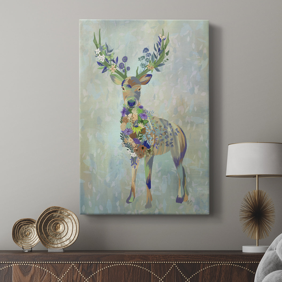 Fantastic Florals Deer, Full - Canvas Art Print
