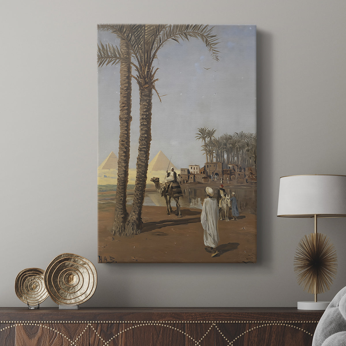 Canvas art print featuring a warm-toned composition with architecture and open sky displayed in a modern interior space.