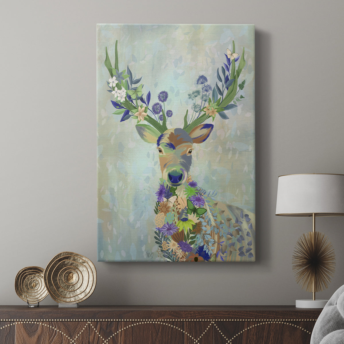 Fantastic Florals Deer, Portrait - Canvas Art Print