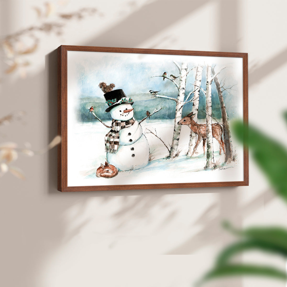 42975,snowman,deer,winter,forest,snowy landscape,birds,birch trees,scarf,top hat,wildlife,nature,frost,season,serene,animal,frosty,woodlands,frozen,cold,playful,outdoors,charming,magical,landscape art,whimsical,fauna,friendly,wildlife observation,tranquility,country scene,illustration,snowflakes,seasonal,heritage,woodland creatures,holiday,scenic,peaceful,natural beauty,art,Re-stickable,Landscape & Nature