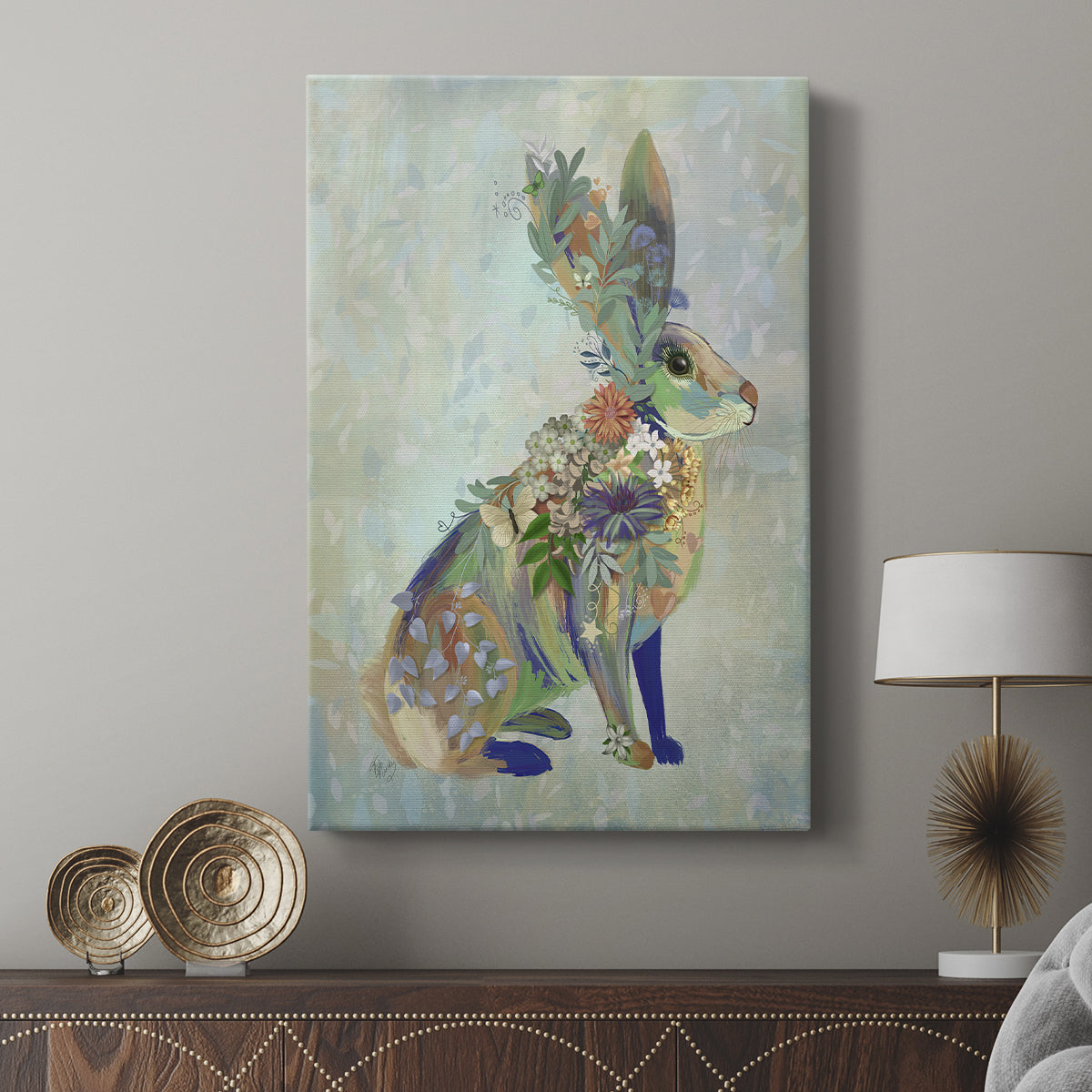 Fantastic Florals Hare, Sitting - Canvas Art Print