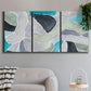 Three-panel canvas wall art featuring subtle abstract billowing color layers, displayed in a modern living room above a sofa.