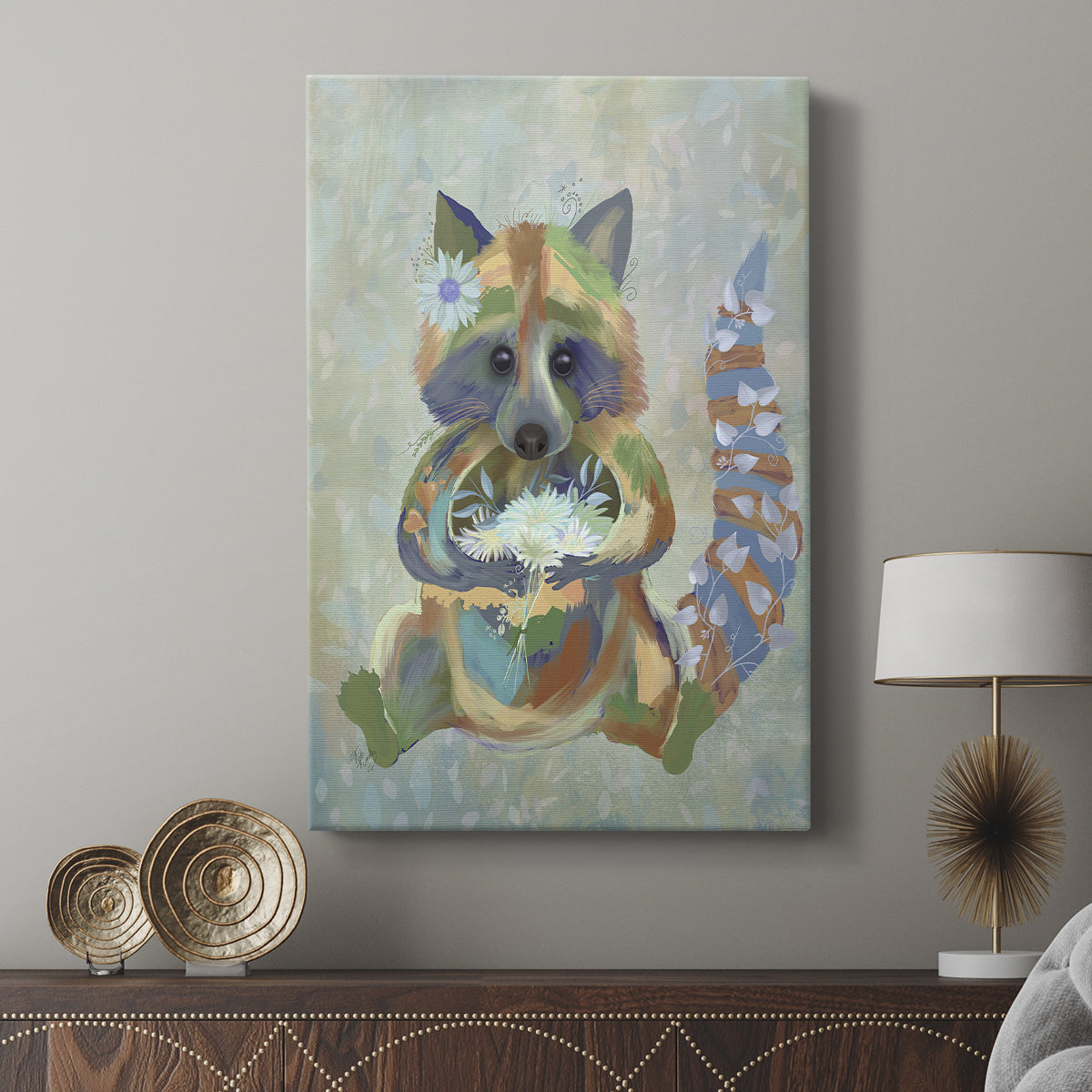 Fantastic Florals Raccoon - Canvas Art Print