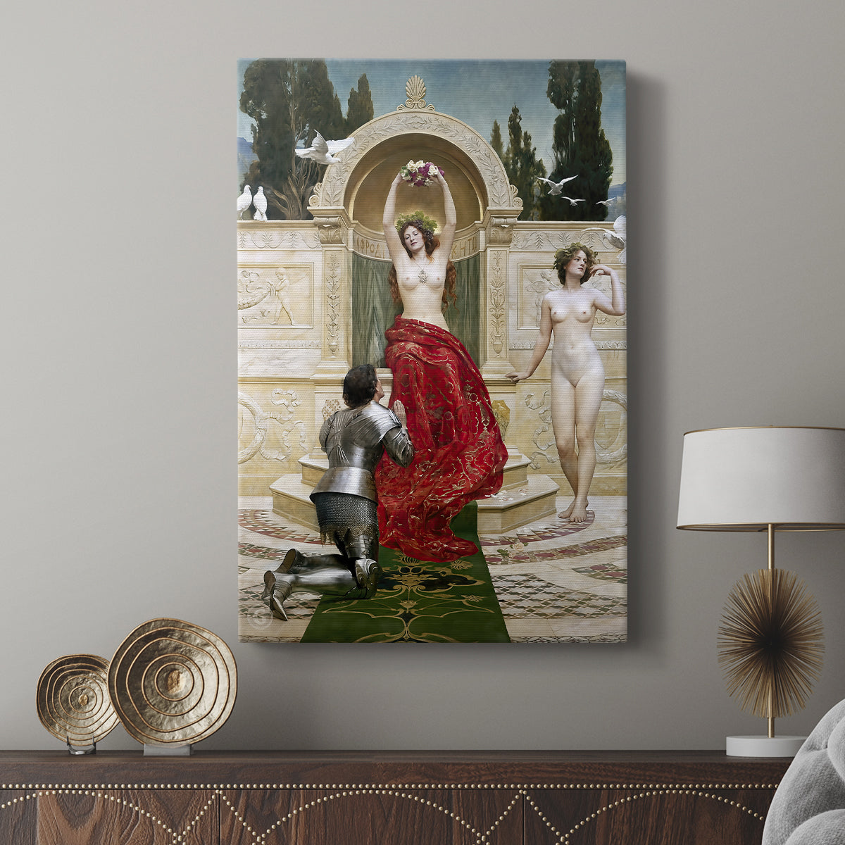 Canvas art print featuring a Romantic composition with soft light and layered foliage displayed in a modern interior space.