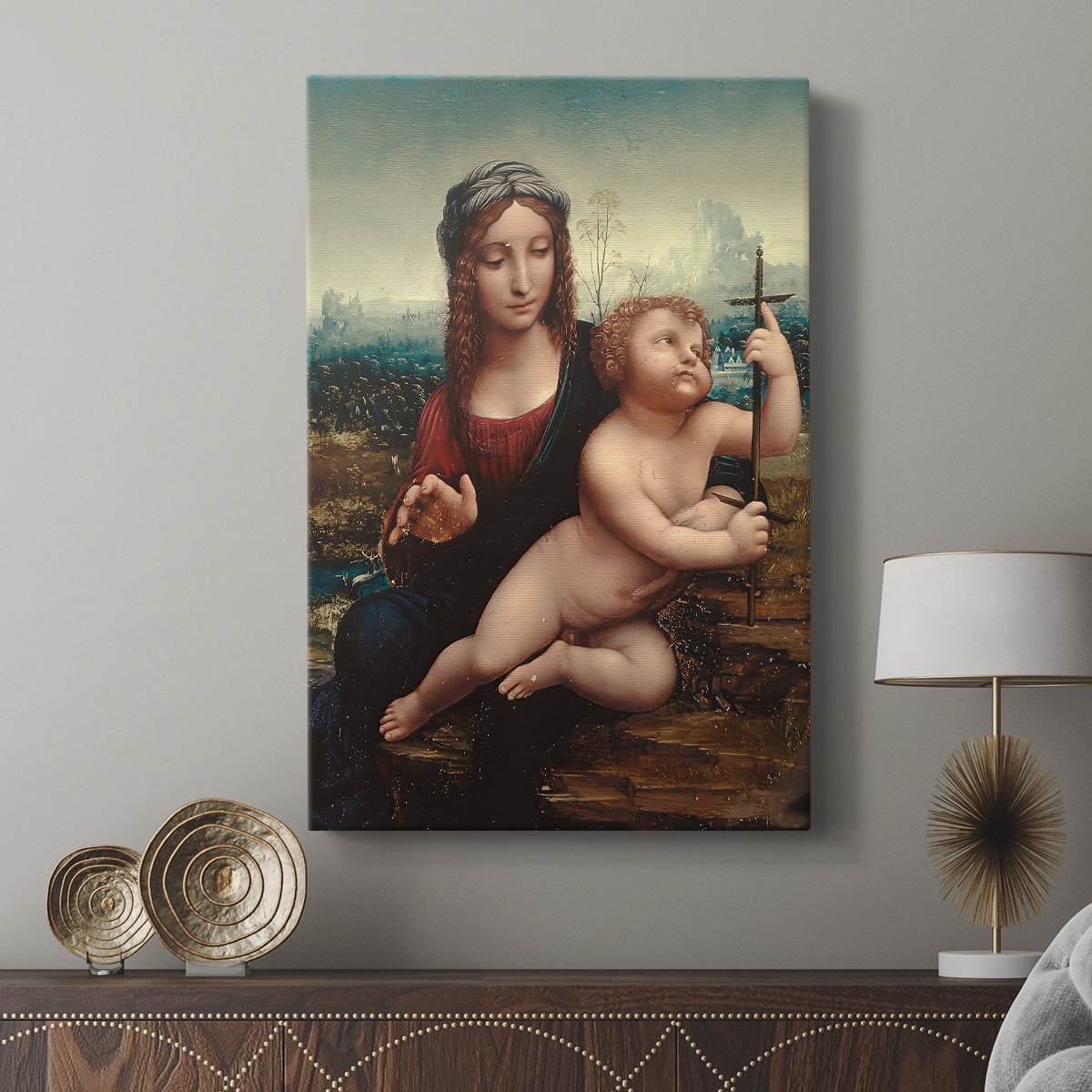 Canvas art print featuring a refined image with subtle interaction and soft light displayed in a modern interior space.