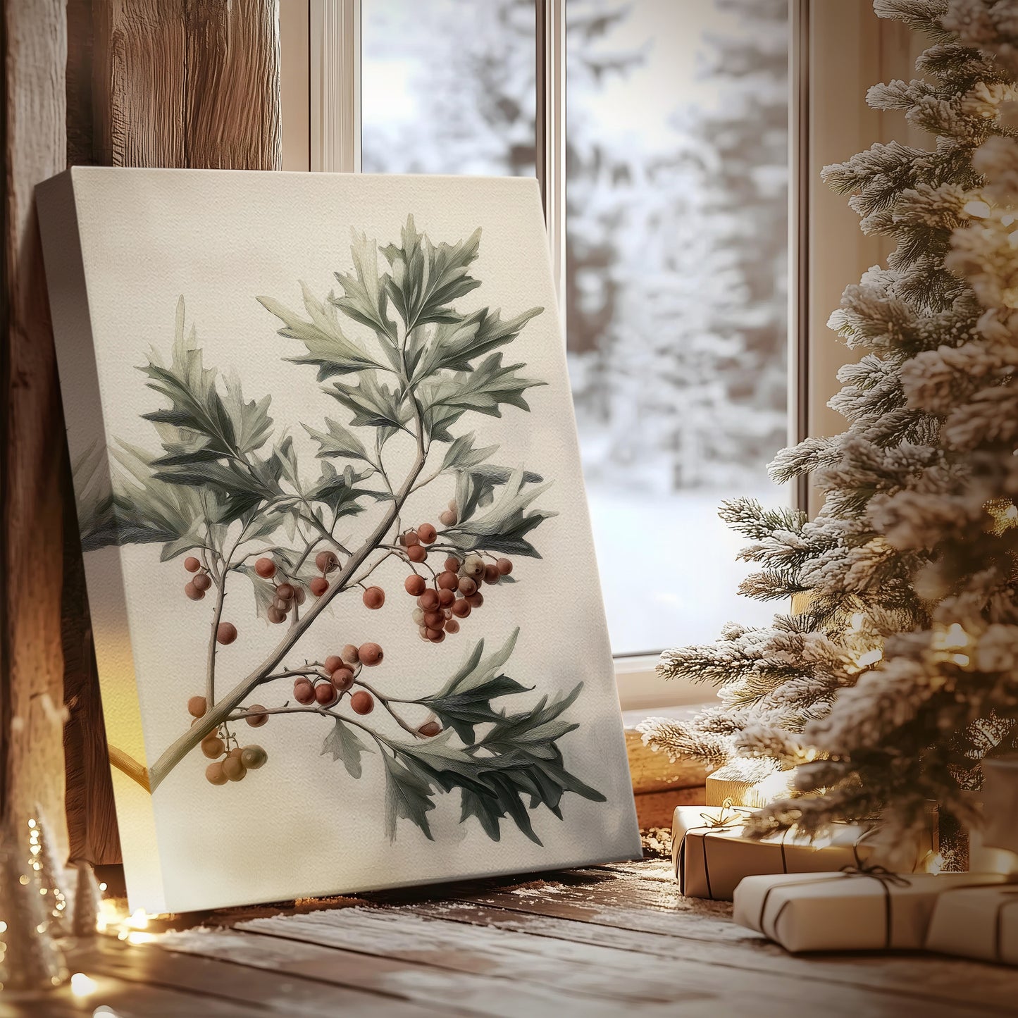 Tinsel-Gold Whisper of Mistletoe - Canvas Art Print