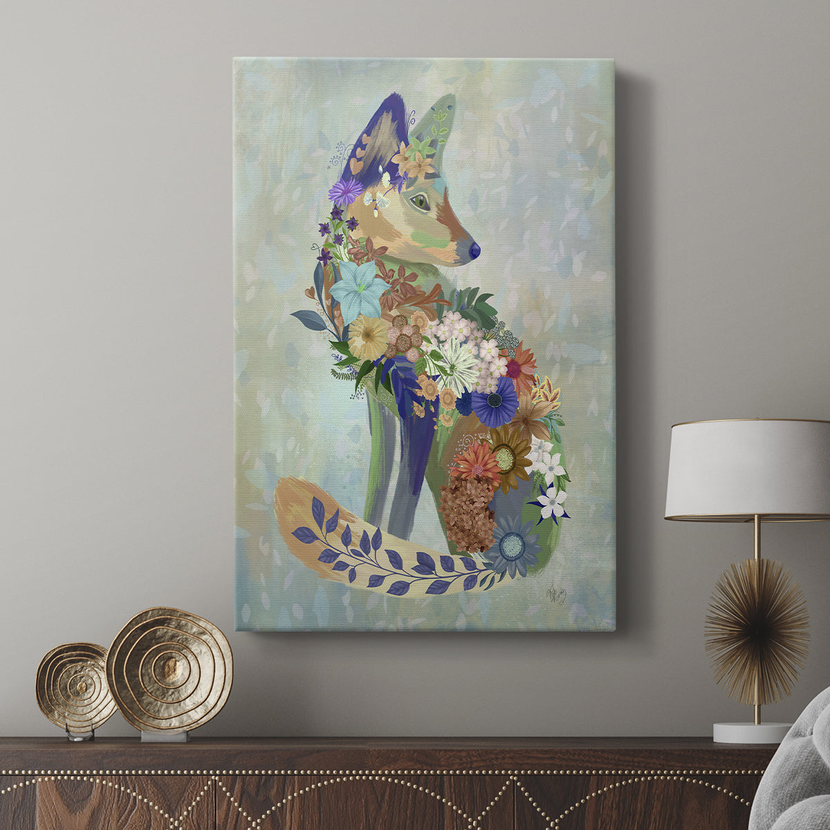 Fantastic Florals Fox, Sitting - Canvas Art Print