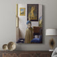 Canvas art print featuring a quiet room with figure and instrument in gentle illumination displayed in a modern interior space.
