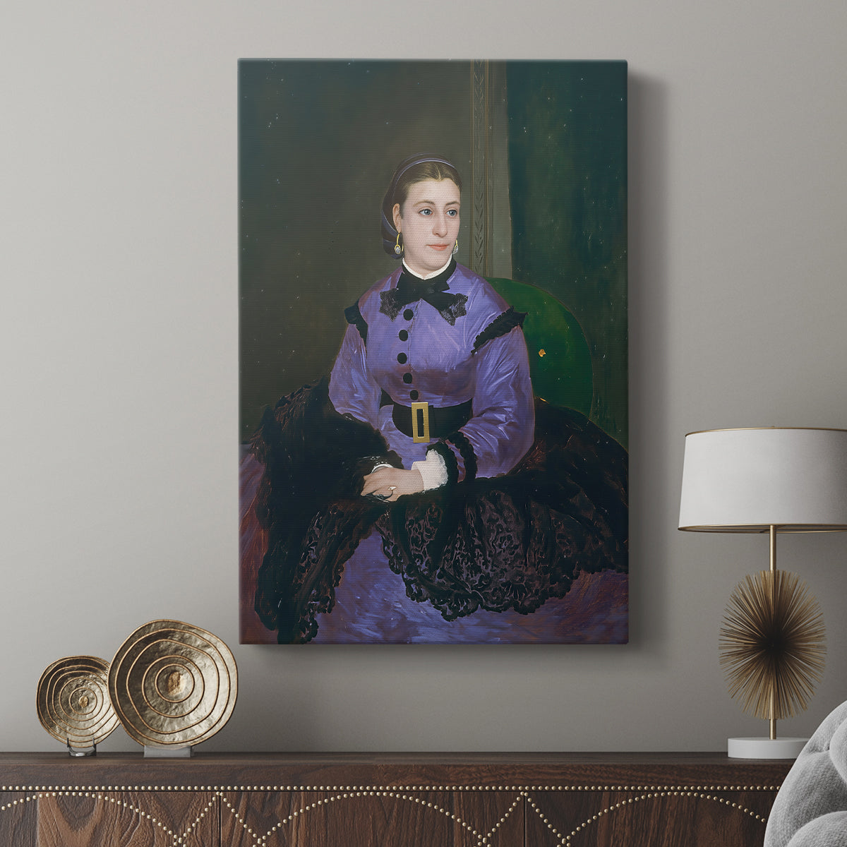Canvas art print featuring a classic figure study with calm mood and light palette displayed in a modern interior space.