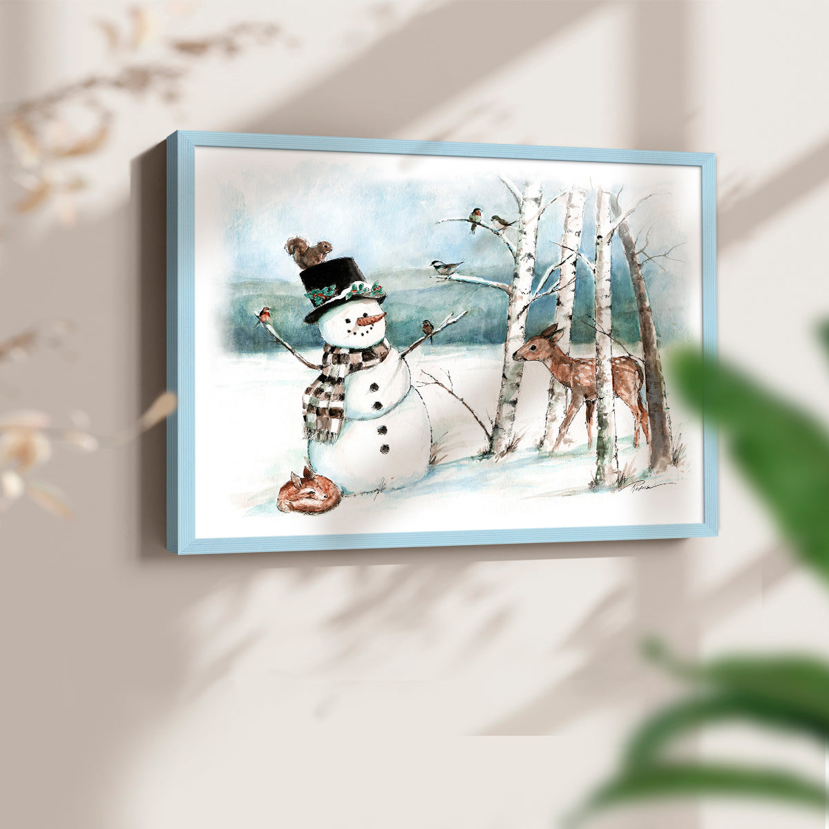 42975,snowman,deer,winter,forest,snowy landscape,birds,birch trees,scarf,top hat,wildlife,nature,frost,season,serene,animal,frosty,woodlands,frozen,cold,playful,outdoors,charming,magical,landscape art,whimsical,fauna,friendly,wildlife observation,tranquility,country scene,illustration,snowflakes,seasonal,heritage,woodland creatures,holiday,scenic,peaceful,natural beauty,art,Re-stickable,Landscape & Nature