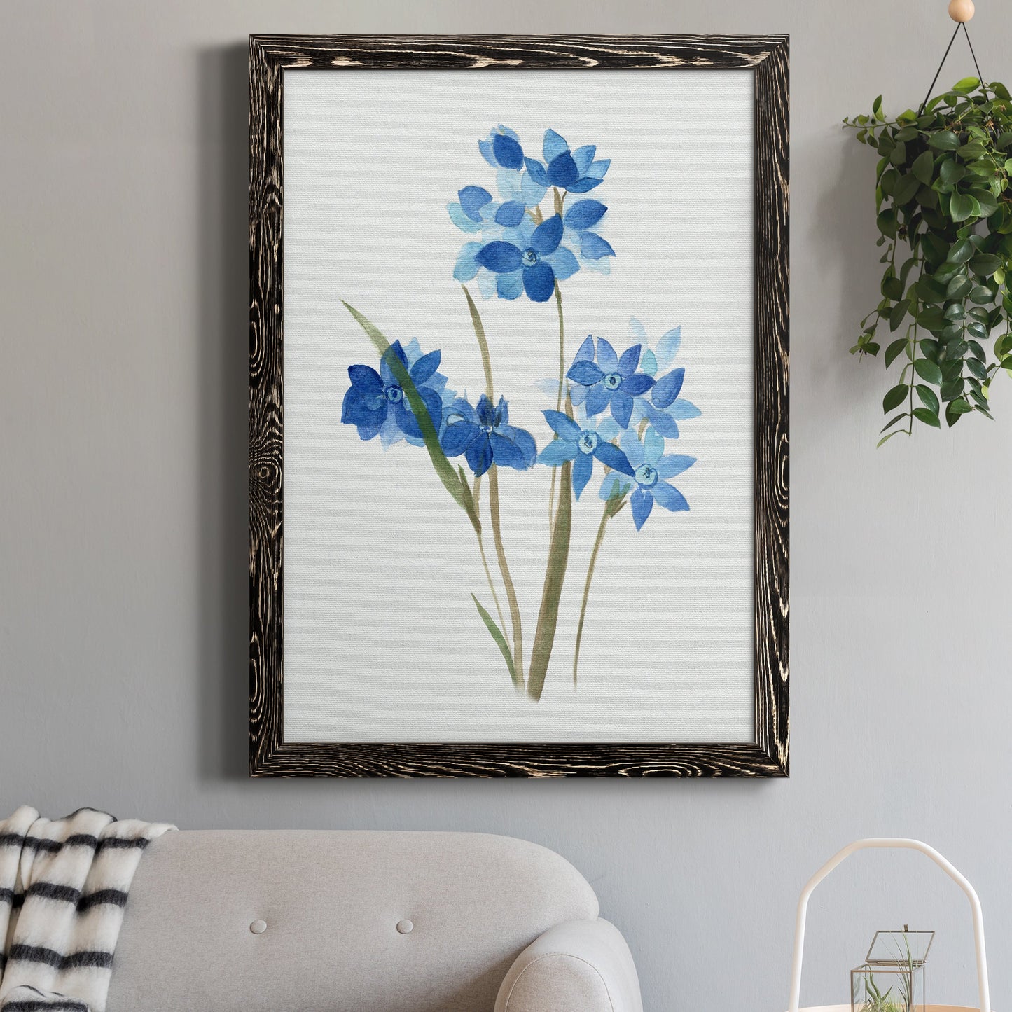 Blue Blossom Botanical I - Premium Canvas Framed in Barnwood - Ready to Hang