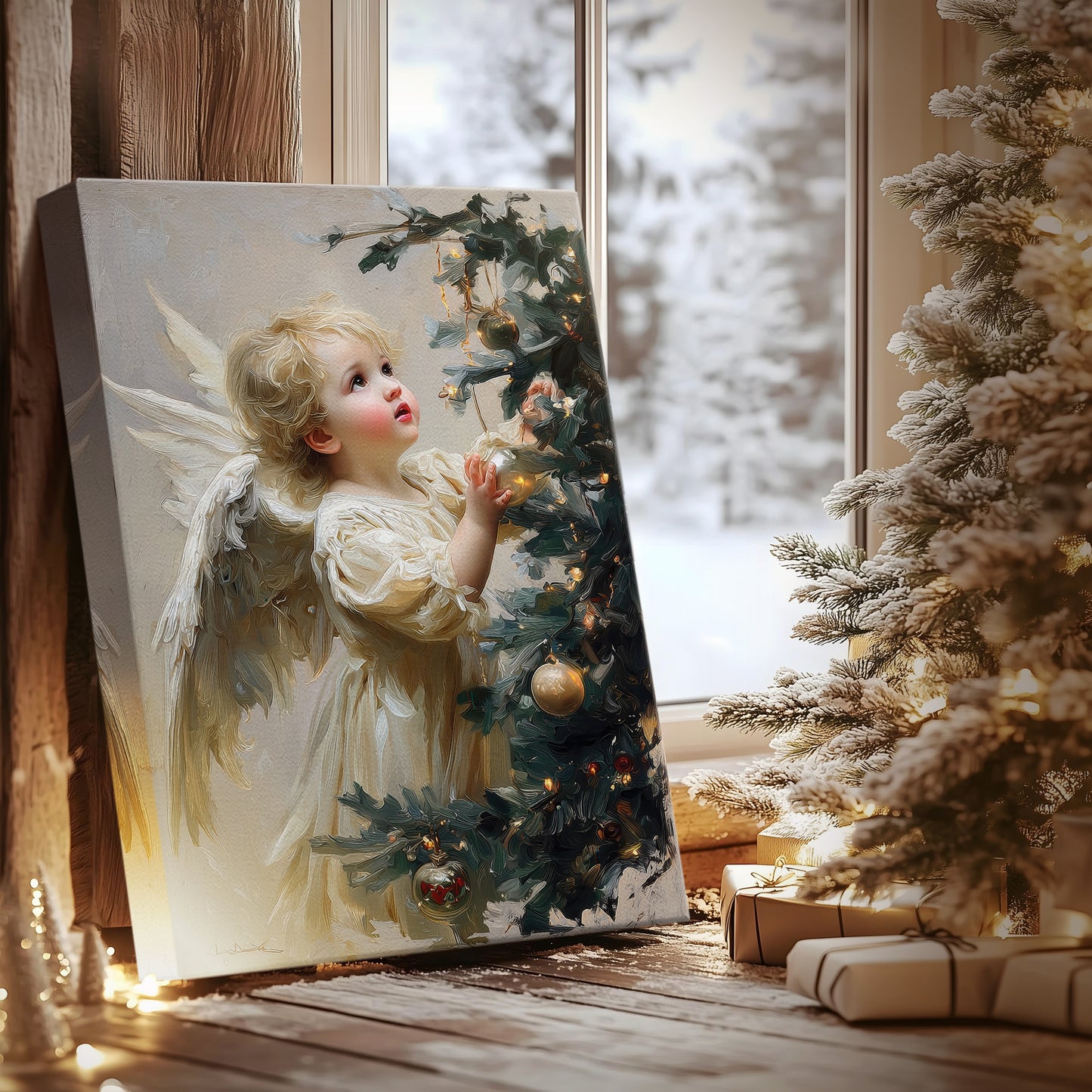 Warm Lantern Snow Serenade - Canvas Art Print