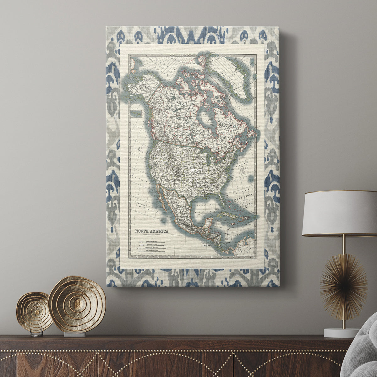 Bordered Map of North America - Canvas Art Print