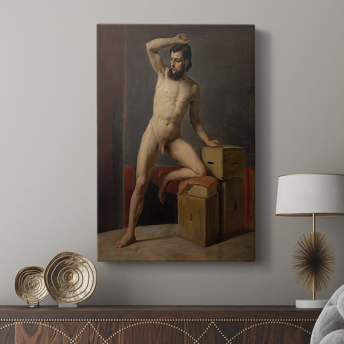 Canvas art print featuring a simple anatomical composition with natural tones displayed in a modern interior space.