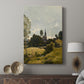 Canvas art print featuring a quiet countryside view with architecture and greenery displayed in a modern interior space.