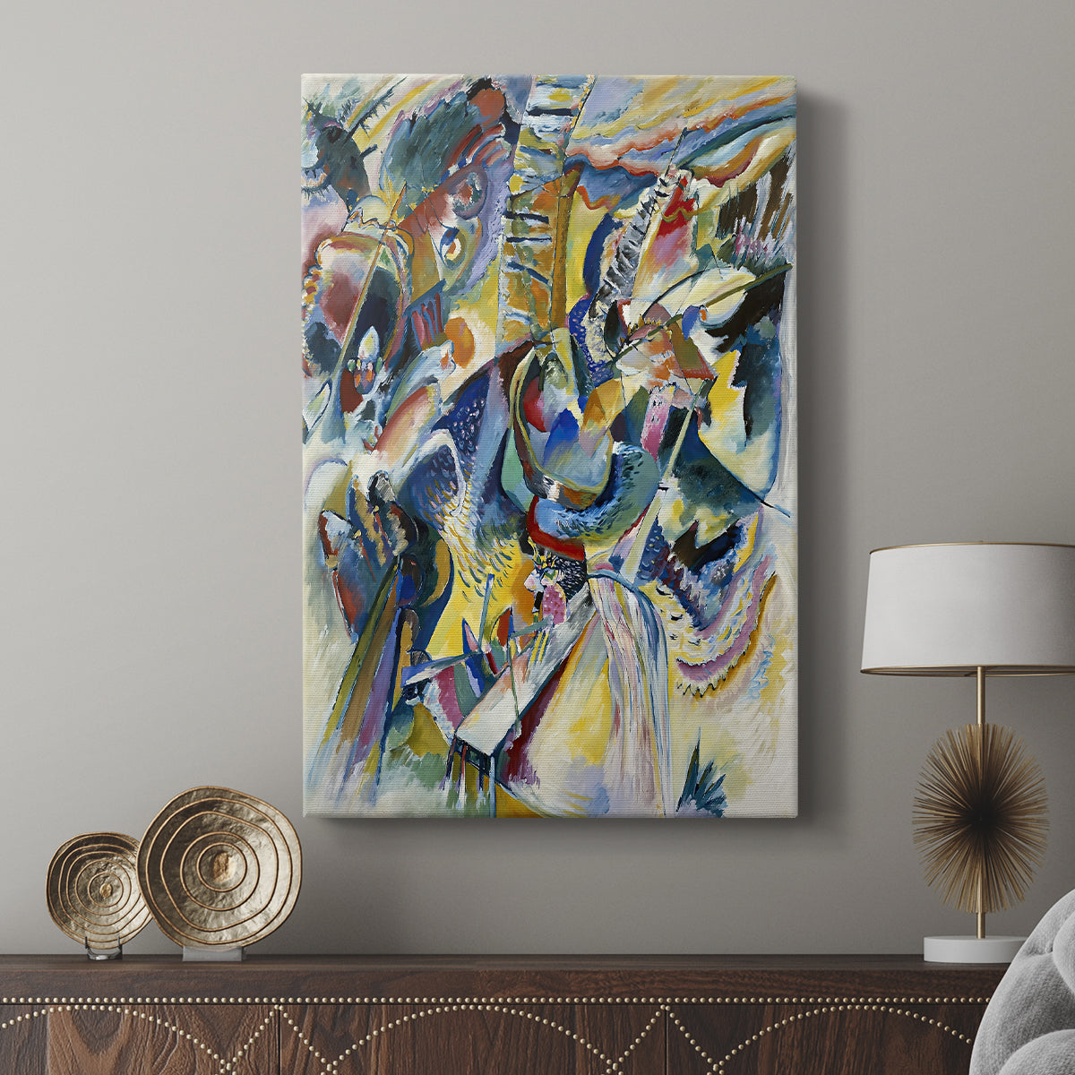 Canvas art print featuring a modern composition with layered movement and texture displayed in a modern interior space.
