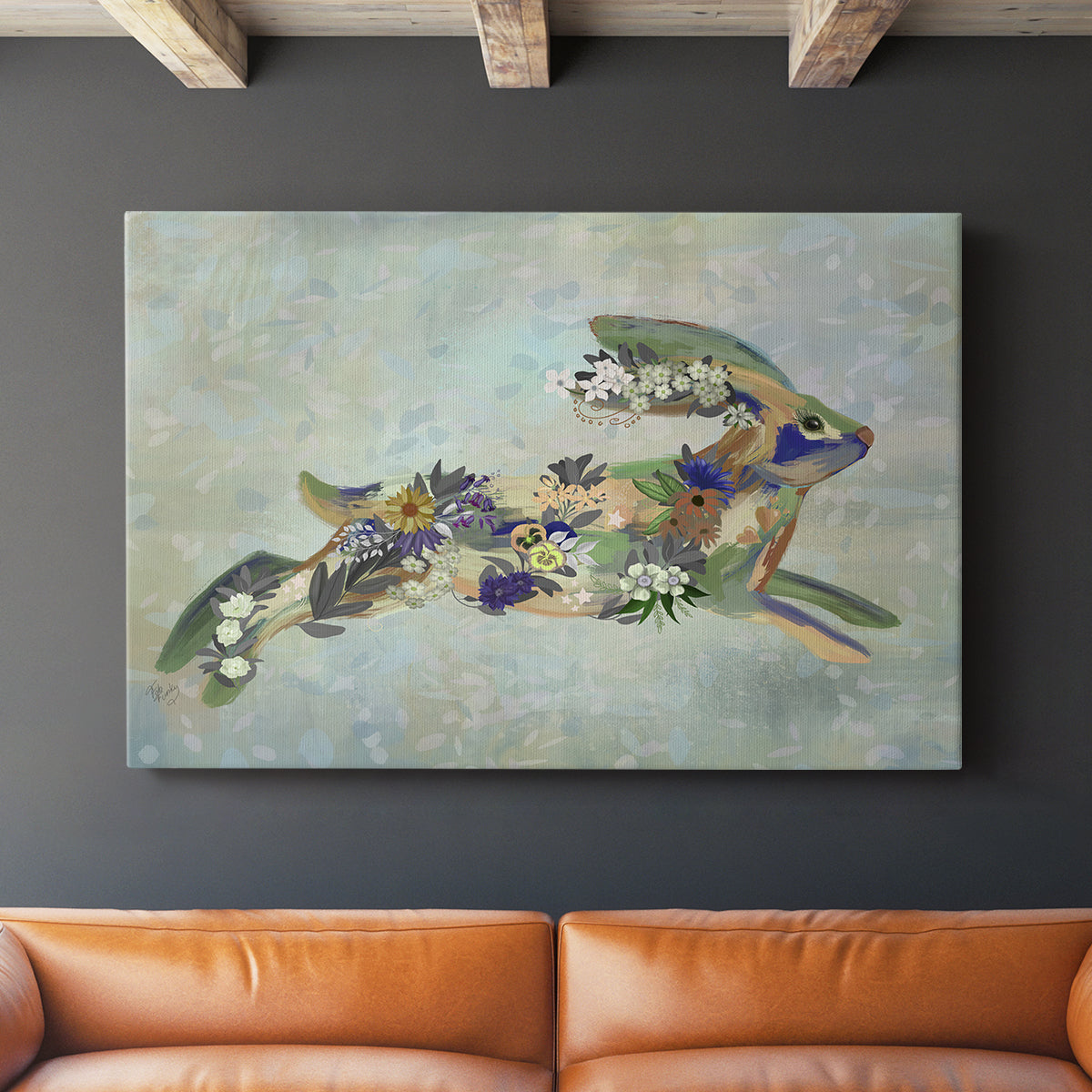 Fantastic Florals Hare, Running - Canvas Art Print