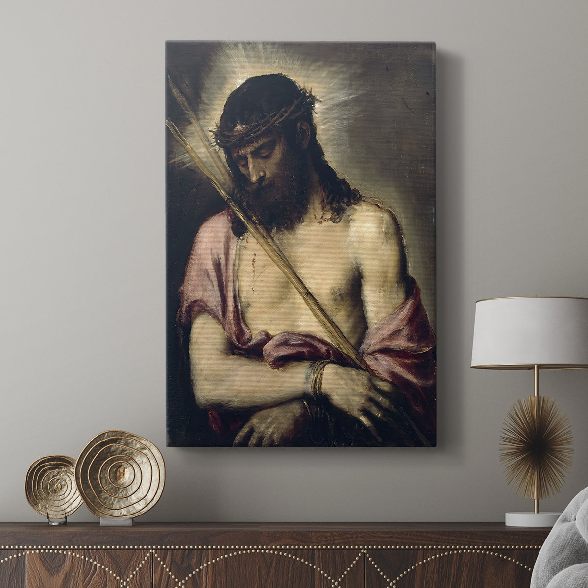 Canvas art print featuring a refined composition with subtle shading and calm expression displayed in a modern interior space.