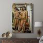 Canvas art print featuring a decorative interior with figures and patterned elements displayed in a modern interior space.