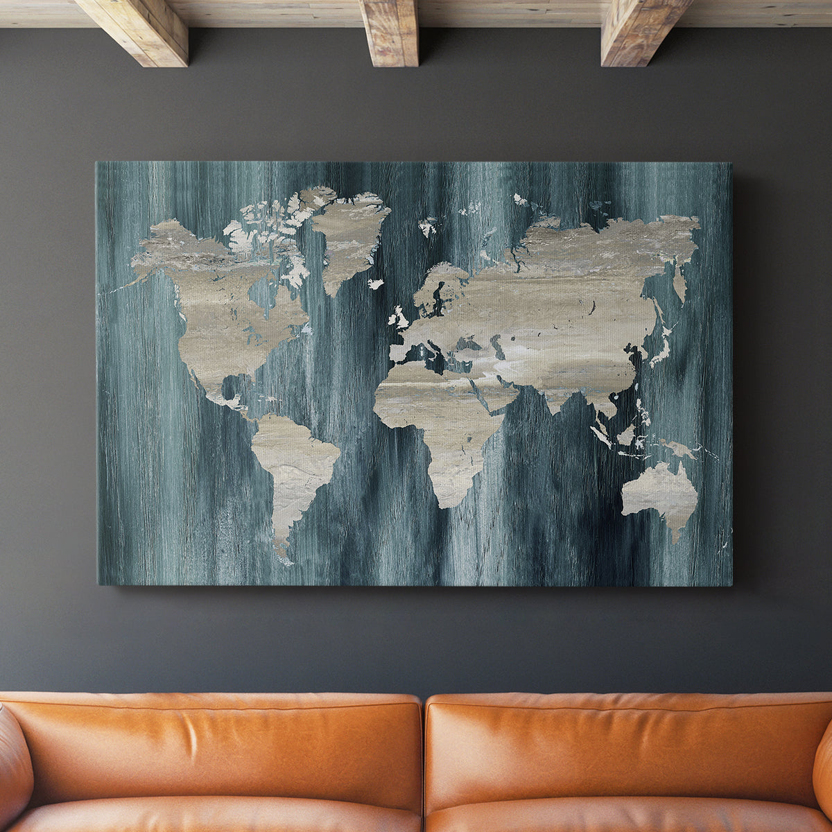 Navy World Map - Canvas Art Print
