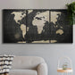 Three-panel canvas wall art featuring antique world map illustration, displayed in a modern living room above a sofa.